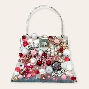 NWT Elegant Hand Crafted Repurposed Vintage Jewelry Silver Sparkle Handbag